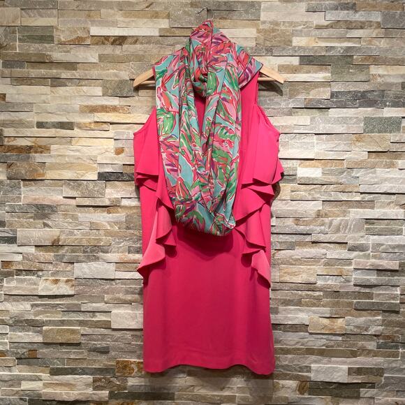 Lilly Pulitzer Riley Infinity Scarf In The Vias | Pink Green Blue Floral Print - Picture 7 of 8